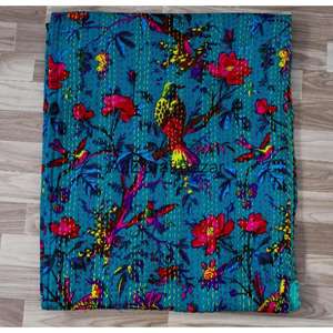 Couette Kantha en coton biologique 100% brodée, réversible, double taille, écologique, faite à la main en Inde, pour la maison, utilisable toute l'année - Product Image 5