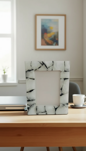 Elegant White Marble <b>Photo</b> <b>Frame</b> with <b>Black</b> Strips Luxury Natural Stone Picture <b>Frame</b> for Home Decor & Gifts - Product Image 2