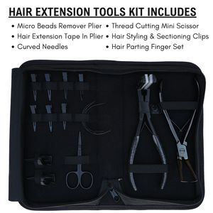 Hair Extension Tools Kit Tape In Microbeads Remover Plier Curved Needle Scissor Styling Sectioning Clips Finger Accessories - Product Image 2