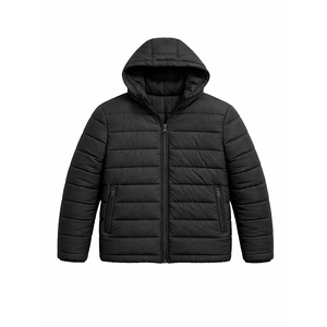 Veste d'hiver matelassée pour homme, à capuche, légère, chaude, zippée, décontractée, coupe-vent, noire - Product Image 2