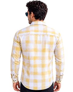 Camisa de Franela a Cuadros Blanca y Amarilla para Hombre, Manga Larga, con Botones, Informal, de Algodón, con Bolsillo, Estilo Urbano - Product Image 2