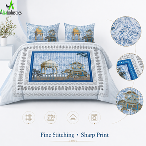 Juego de Sábanas de Algodón Azul Cielo, Tamaño King, 3 Piezas, Diseño de Elefantes Reales Mughales, con Fundas de Almohada, Ropa de Cama Suave y Lujosa - Product Image 4