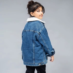 Kids Girls Blue Oversized Denim <b>Jacket</b> with <b>White</b> Sherpa Collar Button Up Casual Jean <b>Jacket</b> OEM Wholesale Factory Supply - Product Image 4