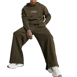 Survêtement en polaire personnalisé OEM, sweat à capuche épais et pantalon de survêtement évasé 2 pièces avec logo personnalisé, survêtement baggy pour hommes 2025 - Product Image 1