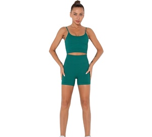Conjunto Deportivo Personalizado de 2 Piezas para Mujer, Brasier y Pantalones Cortos de Cintura Alta, Secado Rápido, para Yoga - Product Image 1