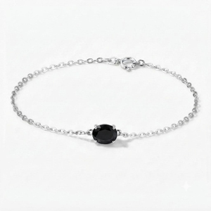 Rhaya Jewels Sterling <b>Silver</b> Rhodium Plated Classic Geometric Solitaire Black Onyx Chain Link <b>Bracelet</b> Prong Setting <b>Children</b> - Product Image 1