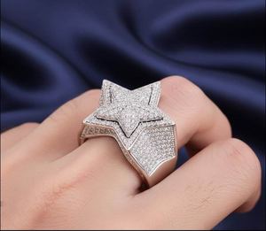 Luxury Moissanite Star <b>Ring</b> 925 <b>Silver</b> Iced Out Statement Hip Hop Cocktail <b>Ring</b> Sparkling Fine Jewelry Gift For Women And <b>Men</b> - Product Image 6