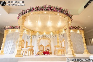 Hindu Wedding Temple Mandap Ganesha Design Portable Fiber Material Customized Size Golden Carved Pillars for Indian Weddings USA - Product Image 6