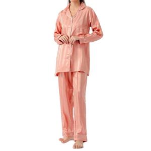 Pijamas de Seda y Satén Transpirables Personalizadas para Mujer, Conjunto de 2 Piezas de Manga Larga, Ropa de Dormir de Alta Calidad con Cuello Camisero para Mujer - Product Image 1