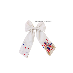 Nœud à cheveux patriotique fait main avec perles étoiles du 4 juillet, inspiré du drapeau américain, accessoire pour la fête de l'Indépendance - Product Image 4