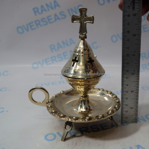 Quemador de Incienso de Latón Hecho a Mano con Tapa en Forma de Cruz y Bandeja para Oración, Meditación, Aromaterapia y Decoración Espiritual - Product Image 2