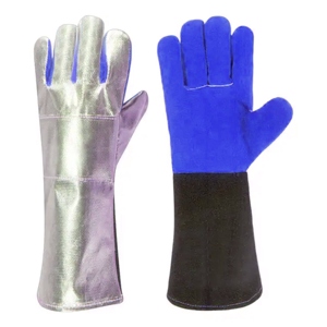 Gants de sécurité en cuir de vachette croûte aluminisée et para-aramide pour la protection industrielle, la lutte contre les incendies, le barbecue et les soudeurs - Product Image 2