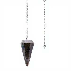 Péndulo de Cristal de Labradorita Natural con Cadena de Plata, Piedra Preciosa Facetada, Herramienta de Meditación para Feng Shui, Reiki y Equilibrio de Chakras - Product Image 1