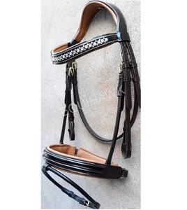 Qualité supérieure Western Horse Bridle Crystal Brow Band Rembourrage en cuir souple Halter Fantaisie Couture Vêtements d'équitation Équestre - Product Image 1
