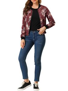 Chaqueta de bombardero recortada de satén personalizada para mujer con cuello levantado, decoración bordada con cremallera, diseño sublimado impreso - Product Image 5