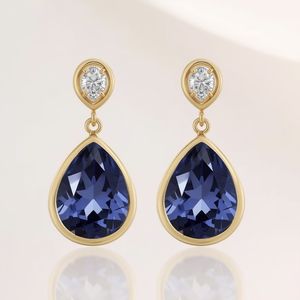 Boucles d'oreilles pendantes tendance en or 18 carats et platine avec tanzanite en forme de poire et diamants, bijoux élégants pour femmes, fabricant OEM - Product Image 5