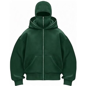 2026 Top Selling Plus Size Zipper Up Hoodie Black Color French Terry Face Cover Ninja Hoodie With Zip Down Shoulder Breathable - Product Image 4