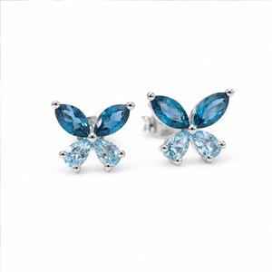 Blue Topaz Hydro Butterfly Stone Sterling <b>Silver</b> <b>Stud</b> Earrings Minimalist Design Nature Inspired Gift 2.4g - Product Image 1