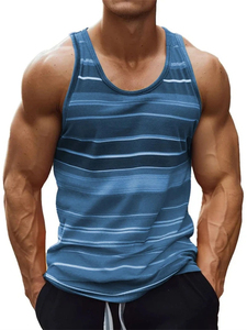 Camiseta sin mangas a rayas rojas para hombre, cuello redondo, transpirable, de punto, informal - Product Image 6
