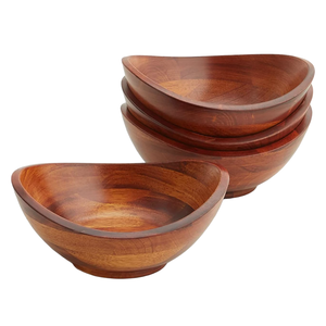 Hot Sale Set of 4 Acacia Wood Bowls with Wavy Rim for Dining Table Fruit Nut Display Snack Use or Tabletop Wooden Kitchen Decor - Product Image 1