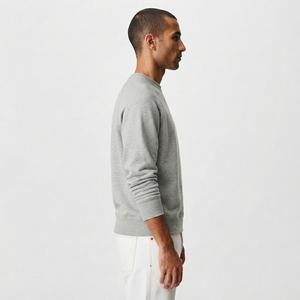 Sweat-shirt pour homme de qualité supérieure, uni, en coton doux tricoté avec une texture en molleton, finition à double couture, style col rond. - Product Image 3
