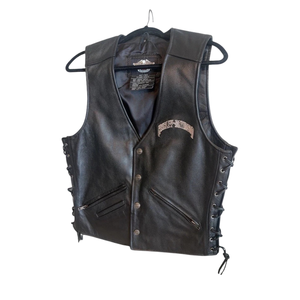 Gilet de motard matelassé respirant en cuir véritable noir pour homme, style hip-hop, avec fermeture boutonnée - Product Image 3