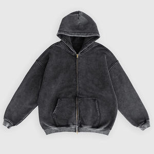 Heavyweight Acid Wash Zip Up Hoodie for Men Vintage Oversized Streetwear Hoodie with Full Zip Comfortable Daily Wear - Product Image 1