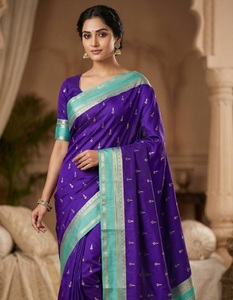 Sari Tradicional Indio de Seda Banarasi con Trabajo de Tejido Zari para Bodas y Eventos Festivos, Atuendo para Mujer - Product Image 1
