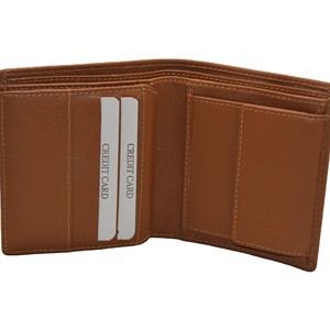 Portefeuille fin en cuir véritable pour homme, fermeture minimaliste à rabat, marron, usage quotidien, fermeture ouverte, blocage RFID, personnalisable - Product Image 2