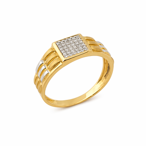 Gold Plated Diamond Square <b>Ring</b> Two Tone Pave Inlaid Signet Band <b>for</b> <b>Men</b> Women Party Gift - Product Image 2