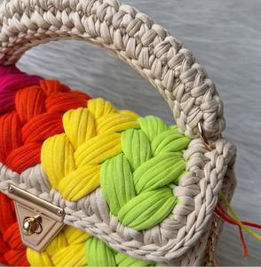 Bolso de Mano Trenzado Multicolor (Fluorescente) Hecho a Mano con Perlas, Bolso de Hombro Boho con Dos Correas, Tejido de Cordón de Algodón, Excelente Precio - Product Image 3