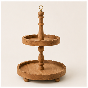 Custom 2-Tier Wooden Cake Stand with Scalloped Edge Mango Wood Cupcake <b>Display</b> Stand for Wedding Party & Dessert Serving - Product Image 1