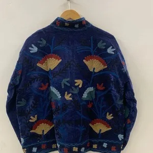 <b>Top</b> Product Velvet Suzani Cropped Bohemian <b>Coat</b> with Floral Embroidery for Festivals or Casual Wear Winter Jacket - Product Image 3