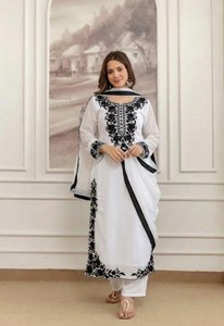 TENNECY Designer Heavy Faux Georgette <b>Top</b> Plazzo Dupatta Set <b>Wedding</b> Party Wear Heavy Embroidery Stretchable Reversible - Product Image 3