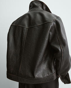 Blouson en cuir véritable unisexe style rétro personnalisable, col montant, coupe classique, imperméable et coupe-vent, idéal pour l'hiver - Vente en gros - Product Image 4