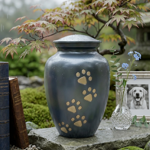 Blue Pet Cremation <b>Urn</b> With Gold Paw Prints Design For Dog <b>Cat</b> Memorial Keepsake - Product Image 2