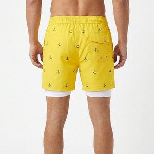 <b>Men's</b> Professional 2-in-1 Swim Shorts with Secure Pocket Anti-Chafe Liner Yellow Anchor <b>Trunks</b> Custom Branding Gear - Product Image 4