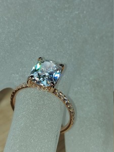 Anillo de compromiso con diamante talla cojín, oro macizo de 18K, chapado en oro rosa, engaste pavé, joyería fina clásica para mujer - Product Image 4
