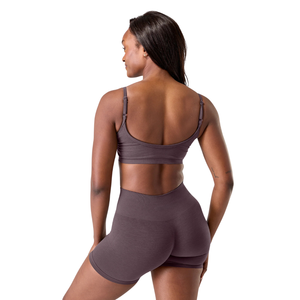 Womens Seamless Strappy Sports Bra Yoga Fitness Activewear Soft Stretch Support Lightweight Training <b>Top</b> <b>Black</b> Garnet Color - Product Image 2