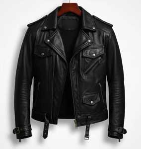 Premium Men's Black Genuine <b>Sheepskin</b> Leather Motorcycle Jacket Slim Fit Biker Punk Streetwear <b>Vintage</b> Real Leather <b>Coat</b> Men - Product Image 1