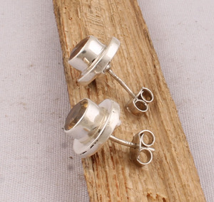 Natural Round Citrine Stud <b>Earrings</b> 925 Sterling <b>Silver</b> Vintage Style Yellow Gemstone Solitaire Studs Wholesale B2B Jewelry - Product Image 4