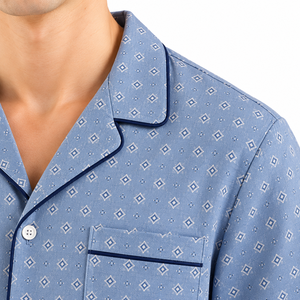 Ensemble de pyjama en rayonne imprimé pour homme, manches longues, boutonné, chaud pour l'hiver, avec pantalon assorti, bleu - Product Image 5