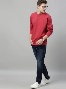 Sudadera Roja de Cuello Redondo para Hombre, Corte Regular, Color Sólido, Informal, Tejida, 100% Algodón, para Otoño - Product Image 1