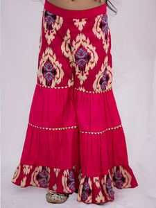 ชุดเสื้อแขนกุดผ้าฝ้ายทอพิมพ์ลายแบบนามธรรม Titrit และกางเกง Sharara - สีแดง - Product Image 5