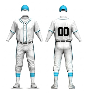 Ensemble uniforme de baseball blanc pour homme avec bordure bleue, maillot à manches longues et pantalon en polyester respirant, toutes saisons - Product Image 1