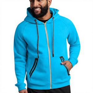 Sweat-shirt à capuche zippé beige pour homme, coupe classique, couleur unie, en molleton bouclette, décontracté, pour l'automne - Product Image 4