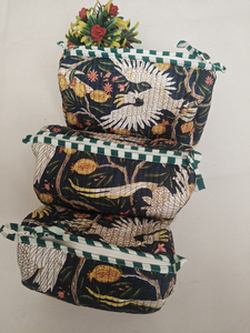 Trousse de Maquillage Légère et Grande Capacité en Coton Écologique Imprimé à la Main, avec Fermeture Éclair, Organisateur de Voyage Indien pour Cosmétiques - Product Image 3