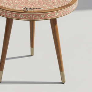 Luxury Handcrafted Meenakari Wooden Accent <b>Table</b> Vibrant Floral Inlay Print <b>Stool</b> Premium Solid Wood Leg Tripod <b>Table</b> - Product Image 4