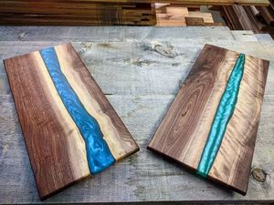 <b>Rustic</b> Handmade Resin River <b>Wooden</b> Cutting Board Designer <b>Wooden</b> Epoxy Board for <b>Dining</b> <b>Table</b> Presentation - Product Image 3