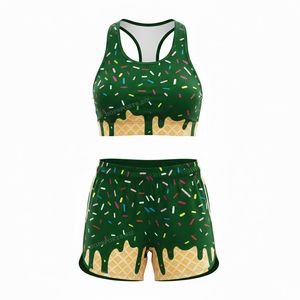 Conjunto de sujetador deportivo y pantalones cortos con estampado de helado para mujer, conjunto de 2 piezas para entrenamiento de verano, gimnasio, yoga, ropa deportiva, ropa de práctica de porristas - Product Image 5
